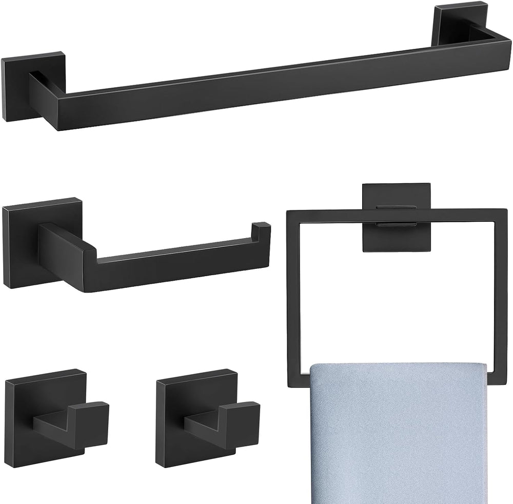 Matte Black 5 Pieces Bathroom Hardware Accessories Set Towel Bar Towel Holder...