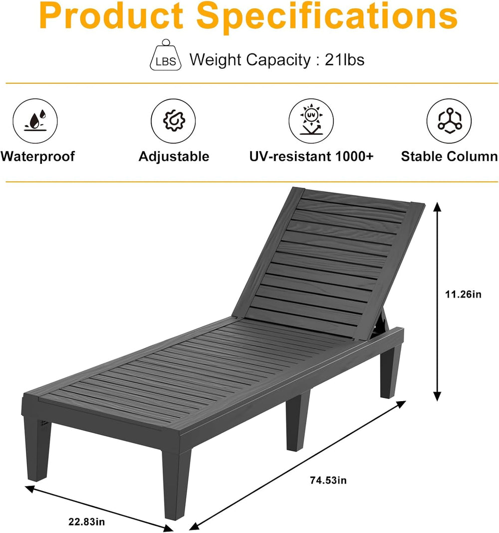 ROJIK Outdoor Chaise Lounge Chair, Single, Black