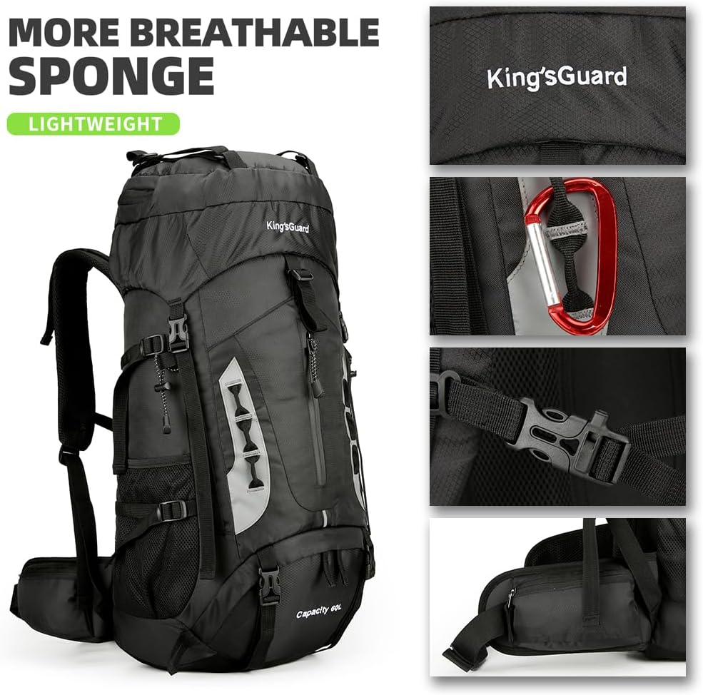 King'sGuard 60L Hiking Backpack for Men and Women Lightweight Camping Hik...