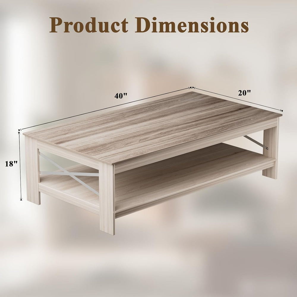 22"x40" Rectangle Wooden Coffee Table, Living Room, Taupe