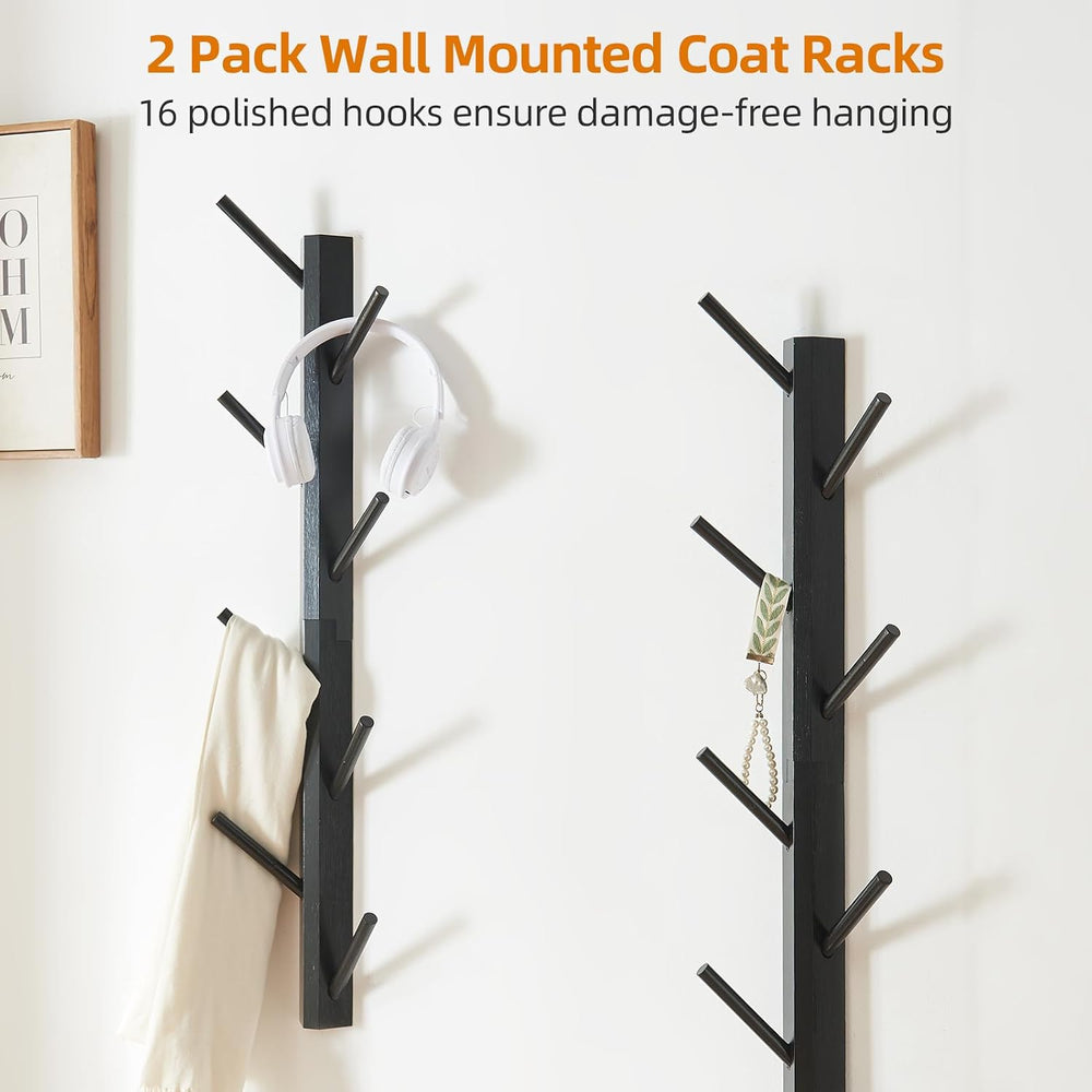 TIOPGHAD 2-Pack Vertical Wall Mount Coat Rack for Clothes and Hats, Black