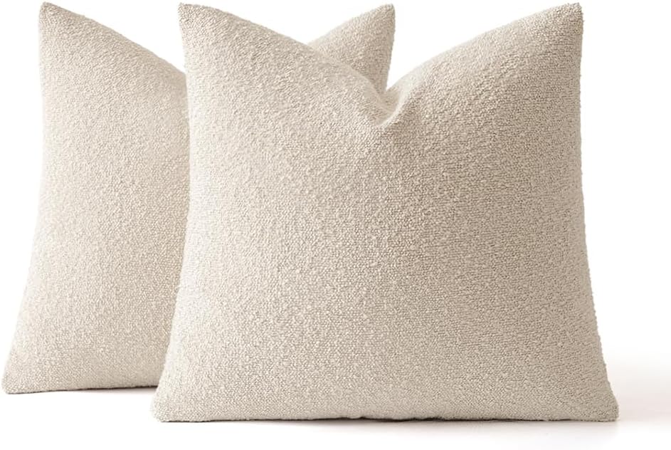 MIULEE 26x26 Decorative Euro Sham Boucle Couch Pillow Covers Beige