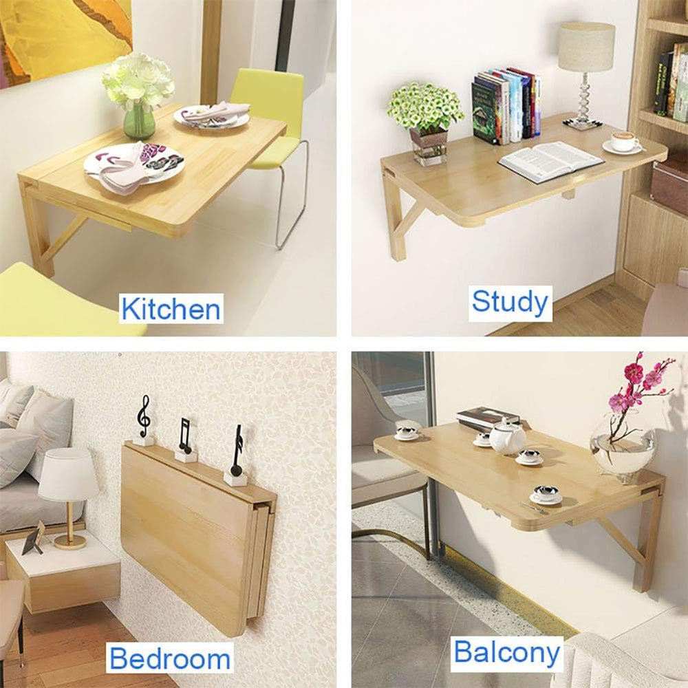 MM MELISEN Wood Folding Desk - Natural 29.5x19.6 Inch Wall Mount Fold-Down Ta...