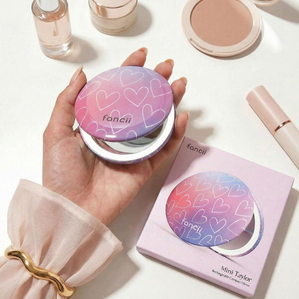 Fancii Mini Taylor Compact Magnifying Mirror with LED Light, 10x/1x, Recharge...