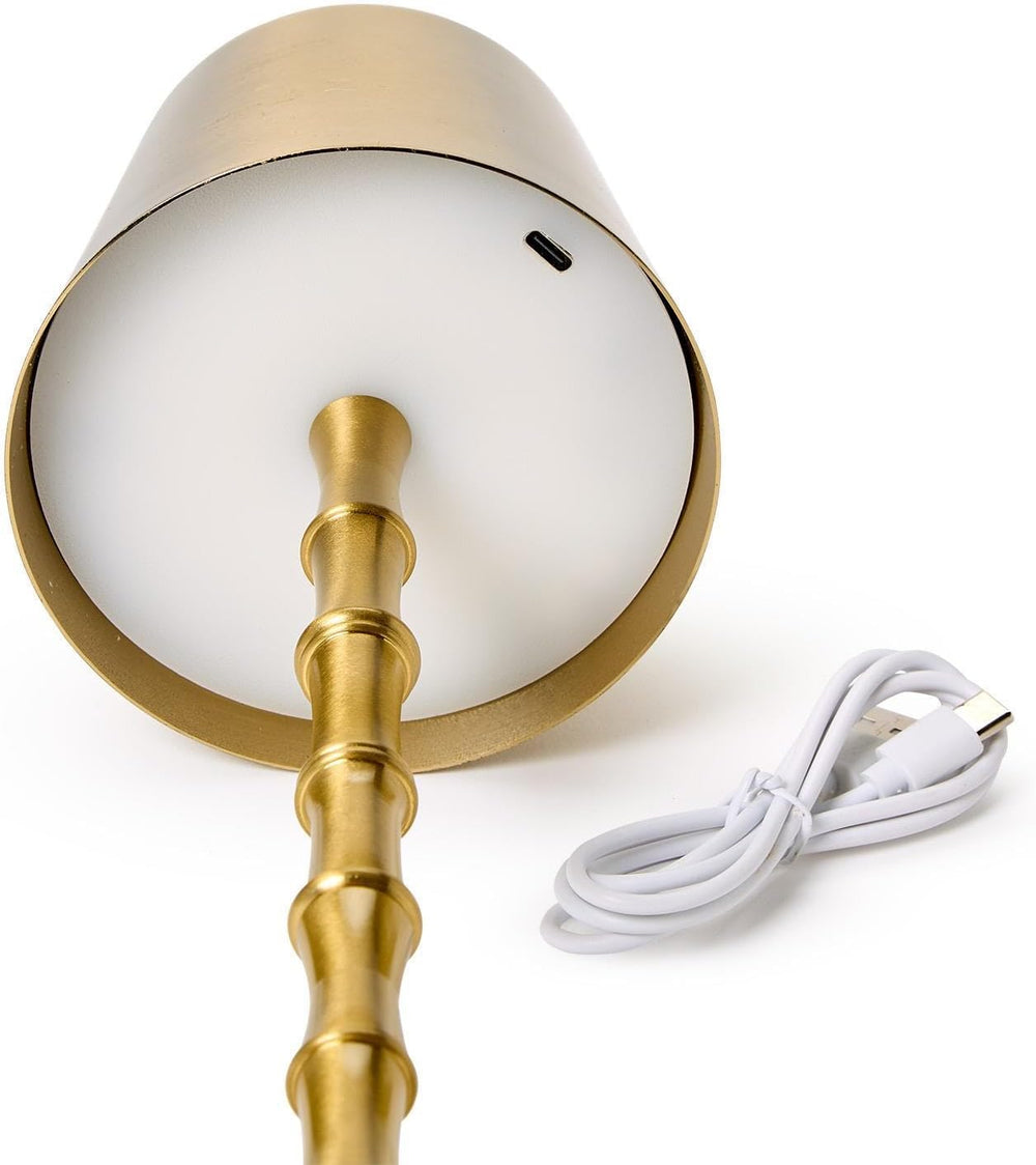 Two's Company LED Cordless Gold Bamboo Table Lamp in Gift Box, 14.5-Inch,...