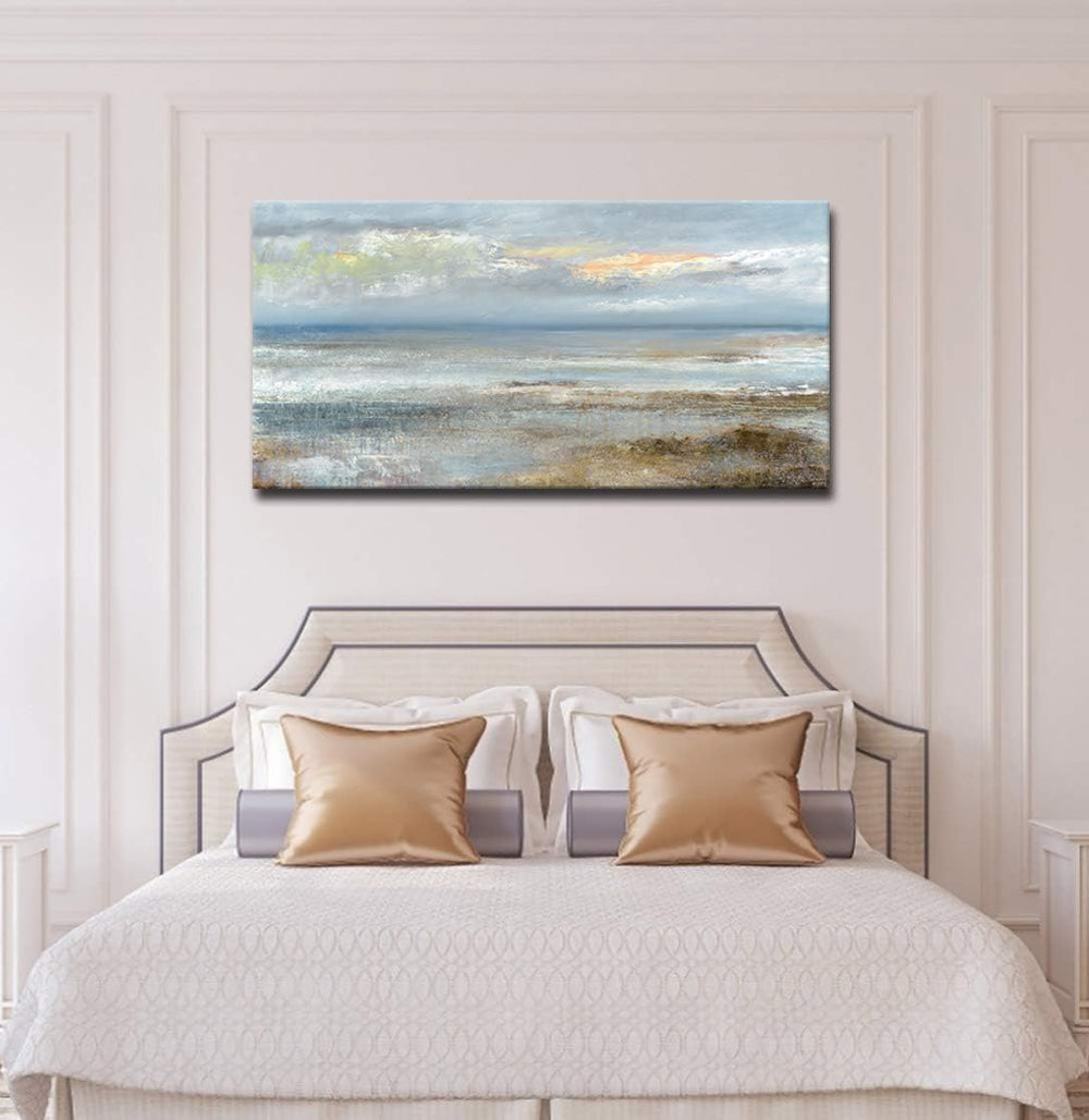 Large Blue Ocean Abstract Wall Art, Modern Contemporary Decor, 24" x 48&...