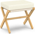 BAMBOOHOMIE Foldable Foot Stool Ottoman, Modern Foot Rest with Bamboo X Legs & Thick Foam Cushion, Folding Foot Stools Small Padded for Bedroom Living Room, Footstool for Chair Couch (Natural - Beige)
