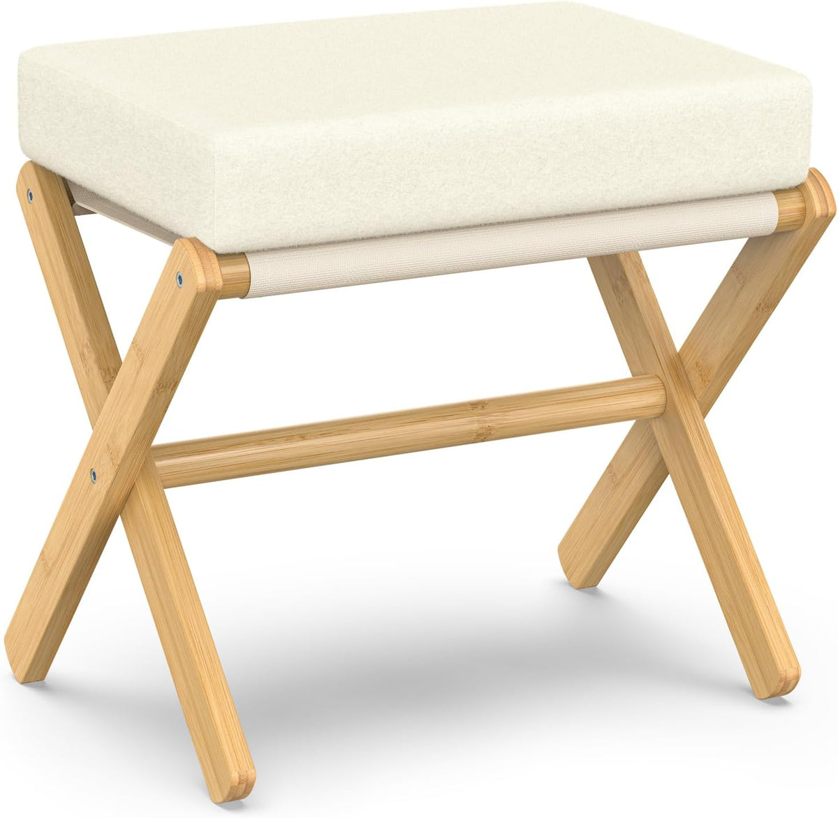 BAMBOOHOMIE Foldable Foot Stool Ottoman, Modern Foot Rest with Bamboo X Legs & Thick Foam Cushion, Folding Foot Stools Small Padded for Bedroom Living Room, Footstool for Chair Couch (Natural - Beige)