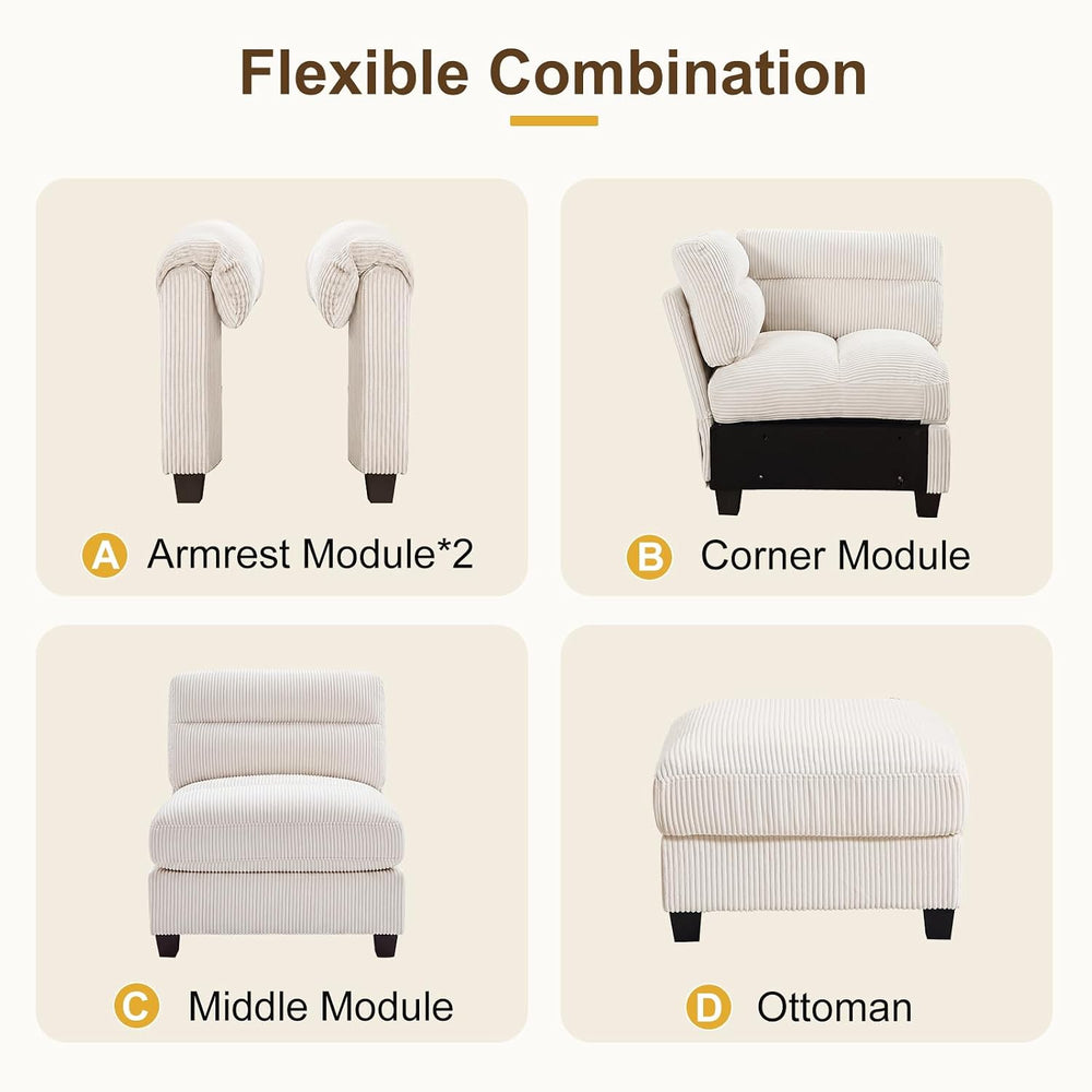 HAOMARKETS Corduroy Sofa Set, Upholstered Ottoman Footrest, Modern Living Roo...