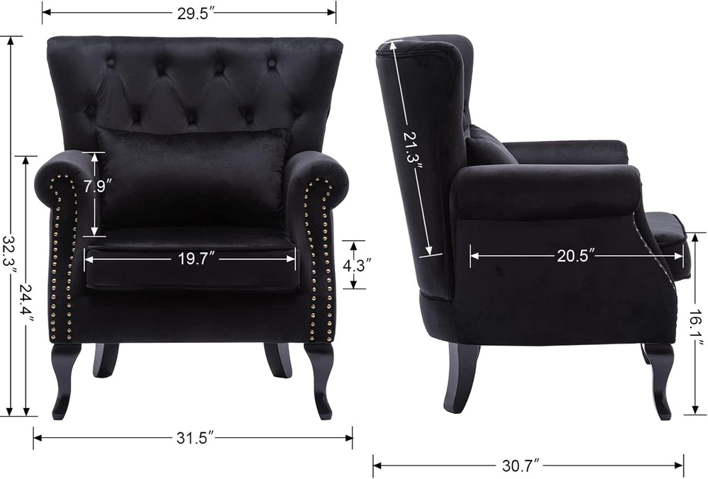 Mid Century Accent Chair Modern Button Tufted Armchair Club Chair Velvet Wing...