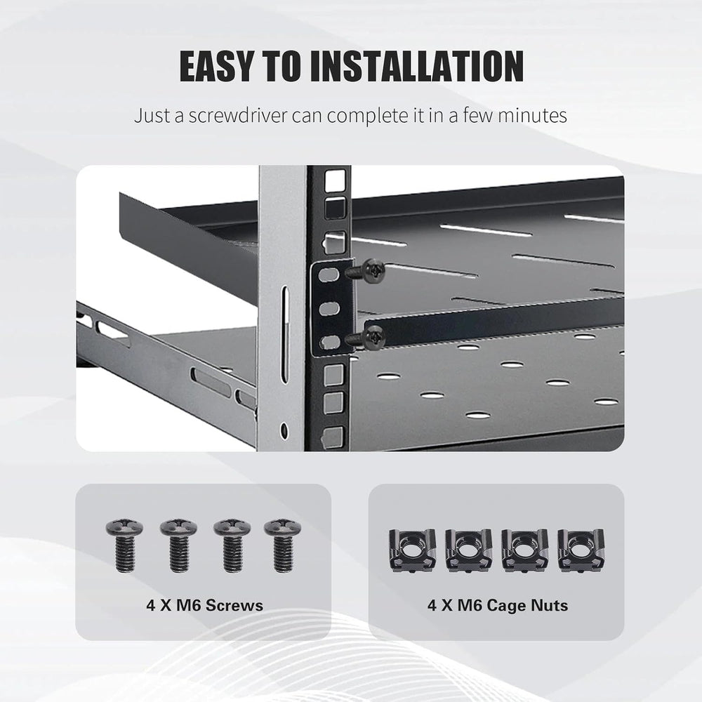 1U Server Rack Shelf, 10" Mounting Depth, Vented Rack Mount Shelf Cantil...