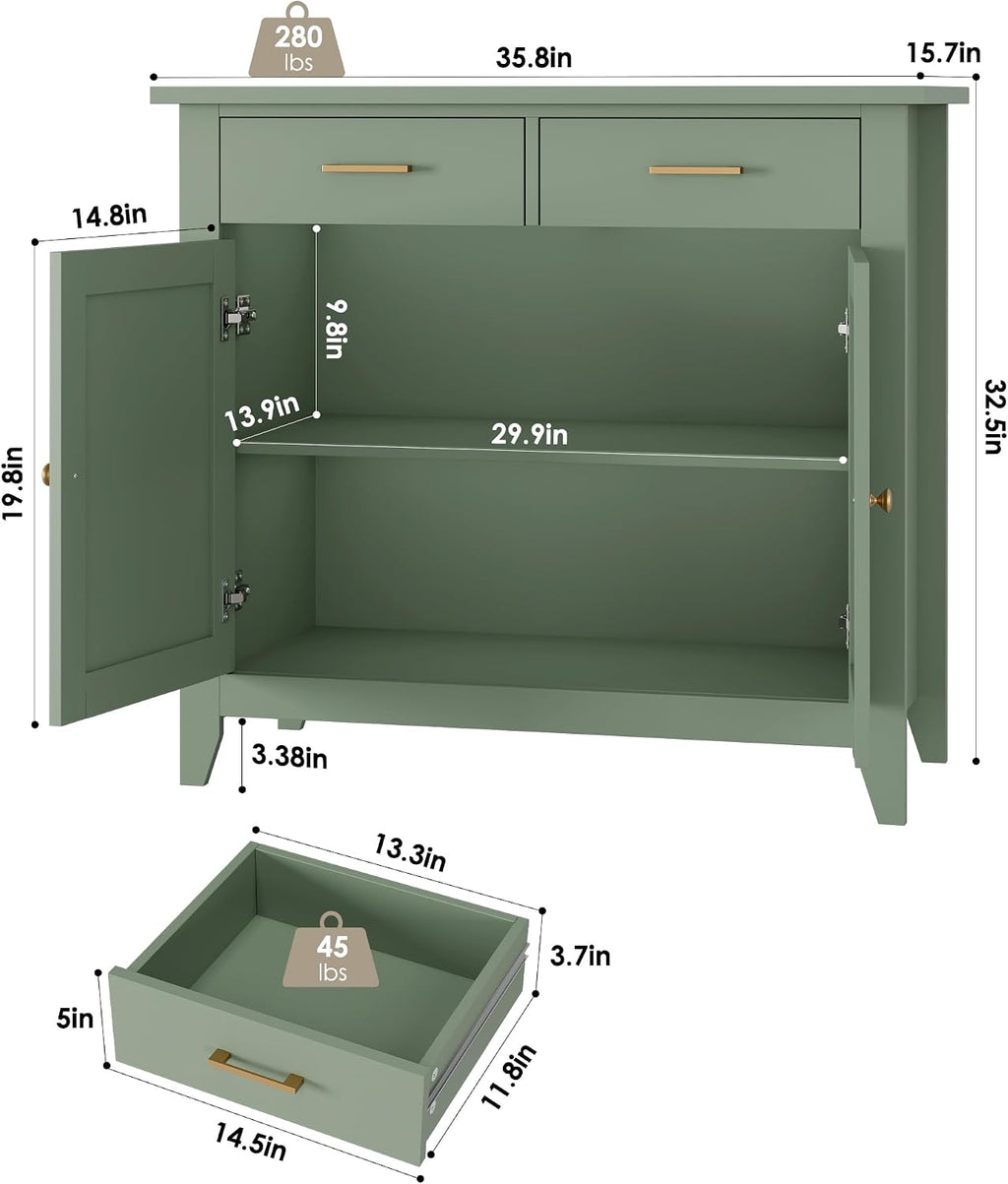HORSTORS Farmhouse Kitchen Storage Cabinet, Small Buffet, Coffee Bar, Green