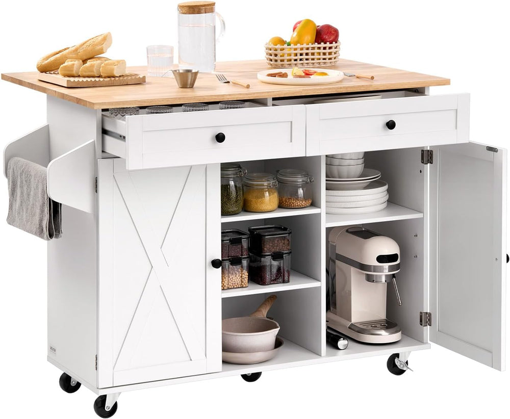 VEVOR Kitchen Island Cart, with Solid Wood Top and Storage Cabinet, Mobile Ro...