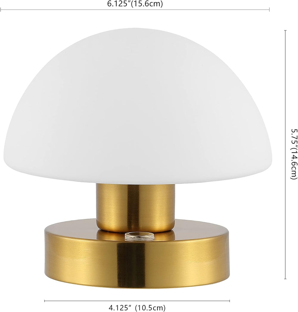JONATHAN Y Zoe 5.75" Rechargeable Mushroom LED Lamp, Brass Gold/White