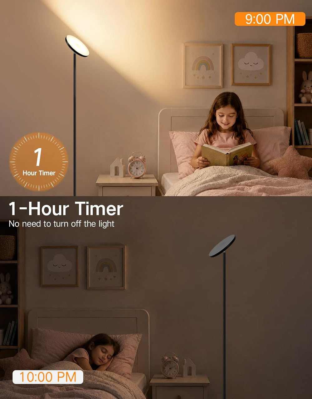 OUTON 69" LED Floor Lamp, Dimmable Torchiere Floor Lamp with Remote, Black