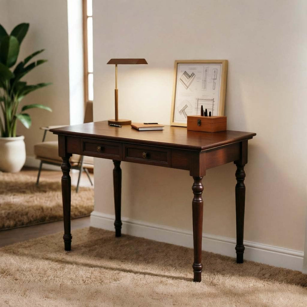 47 Inch Solid Wood Computer Writing Desk with Drawers, Walnut