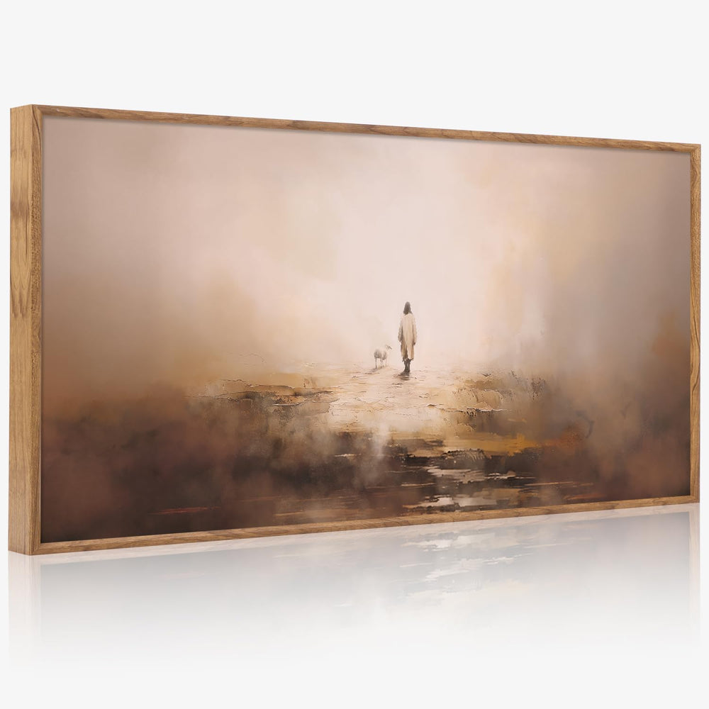 Aurlan Jesus Good Shepherd Lost Sheep Framed Canvas Wall Art 40x20 Inch