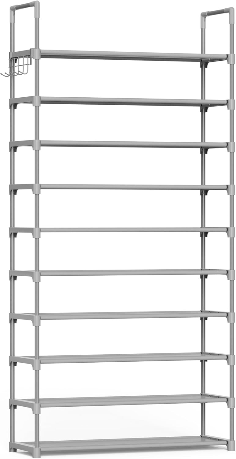 Kitsure 10 Tier Shoe Rack, Tall Shoe Organizer, 32.2" Wide, Gray