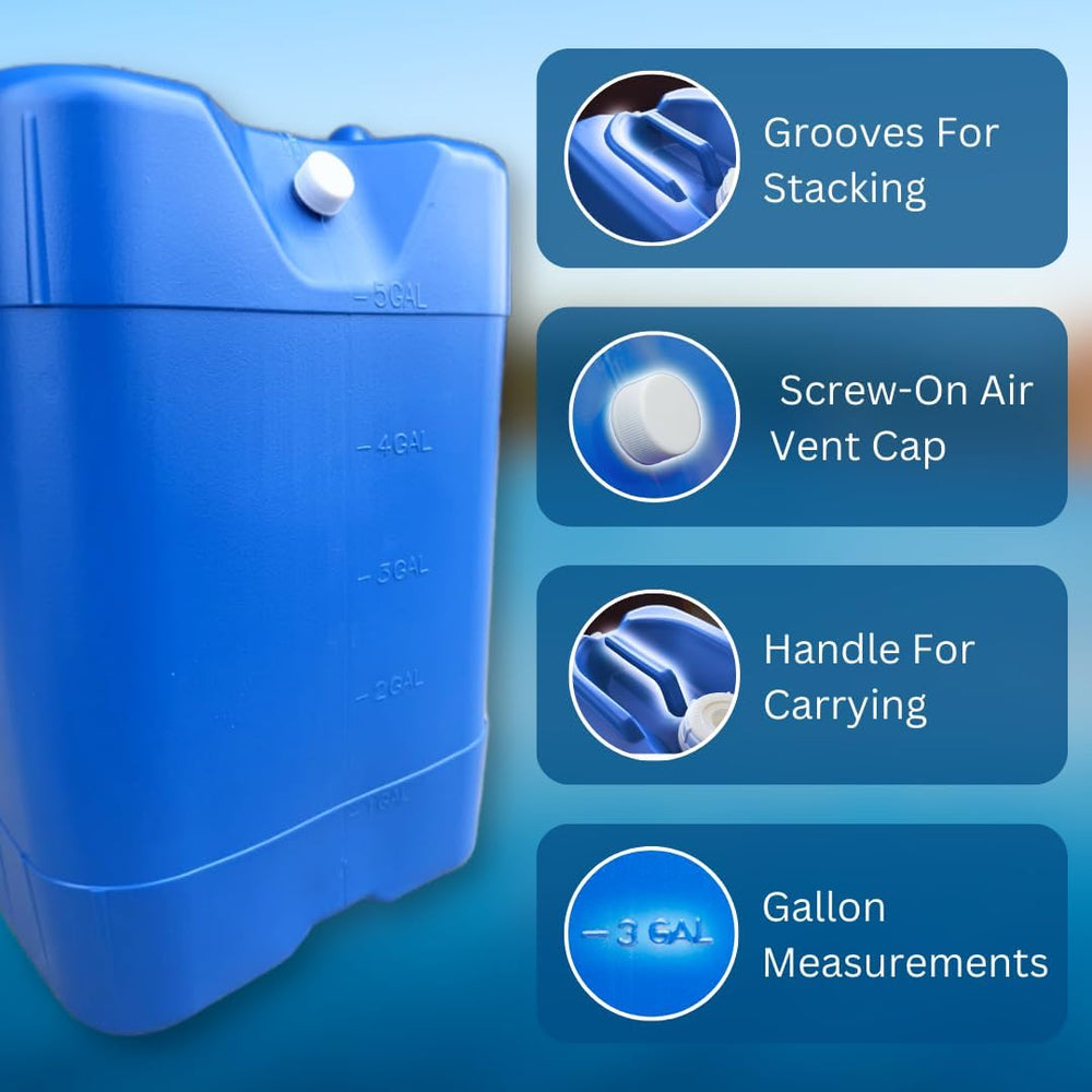 5-Gallon Stackable Water Storage Containers, w/Lids + Spigot, Easy Fill, Surv...