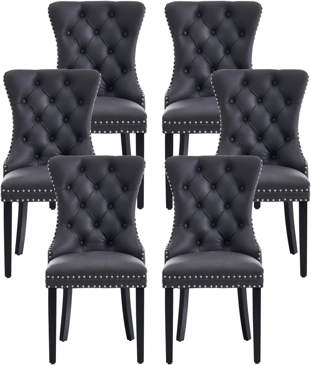 Leather Dining Chairs, Upholstered Dining Room Chairs, Black, Set of 6