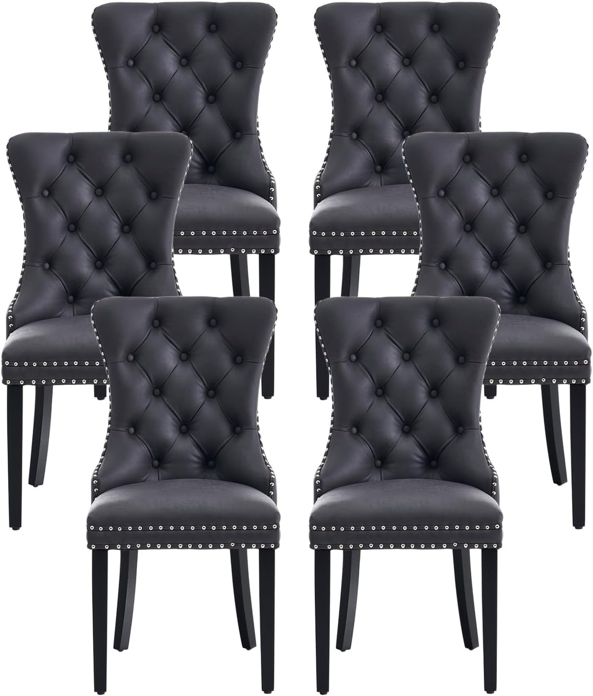 Leather Dining Chairs, Upholstered Dining Room Chairs, Black, Set of 6