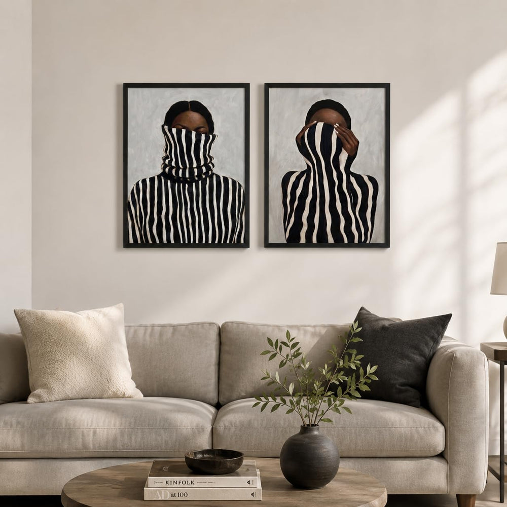 Abstract Black White Canvas Wall Art 2Pcs Modern Minimalist 24x16Inch