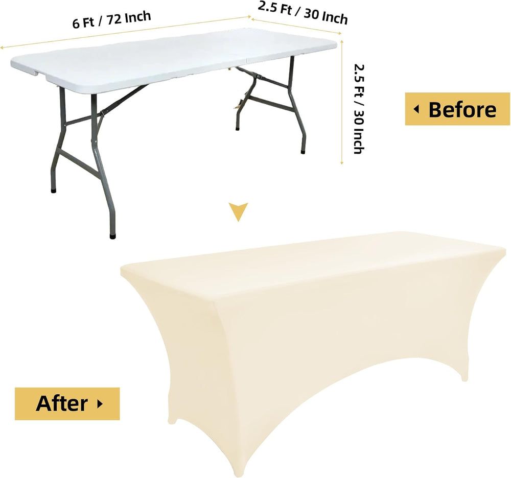 6-Pack 6ft Spandex Table Covers for Rectangle Standard Folding Tables - Wrink...