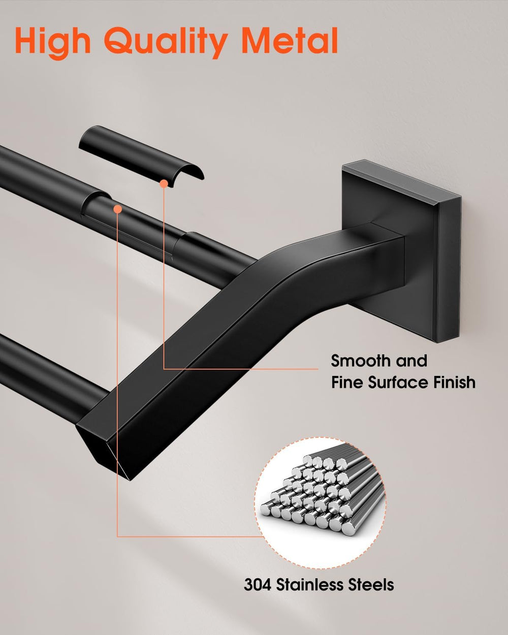 Alise Double Bath Towel Bar, 24" Towel Racks for Bathroom, Matte Black