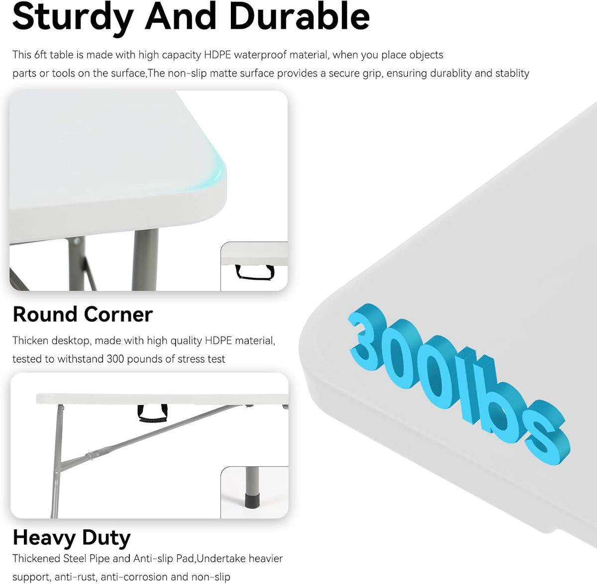 10 Pack 6FT Folding Tables, Heavy Duty, Carry Handle, White