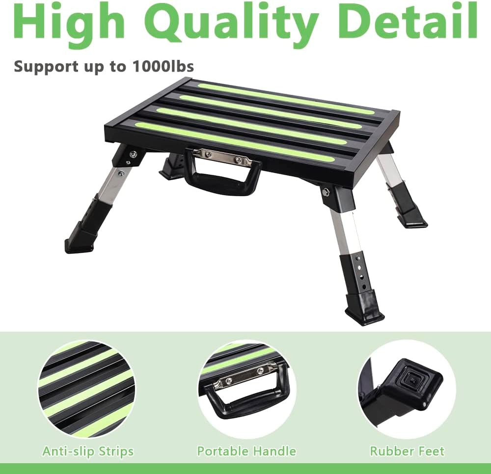 Aluminum RV Step Stool, 4-Level Adjustable Folding, Black