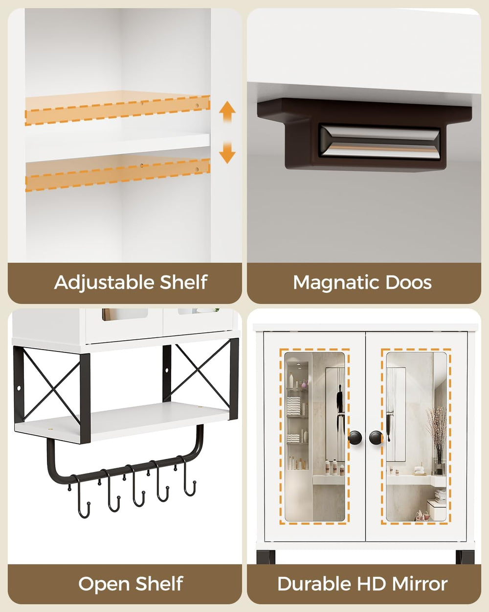 Bathroom Medicine Cabinet with Mirror, Wall Mounted Cabinet with Towel Bar