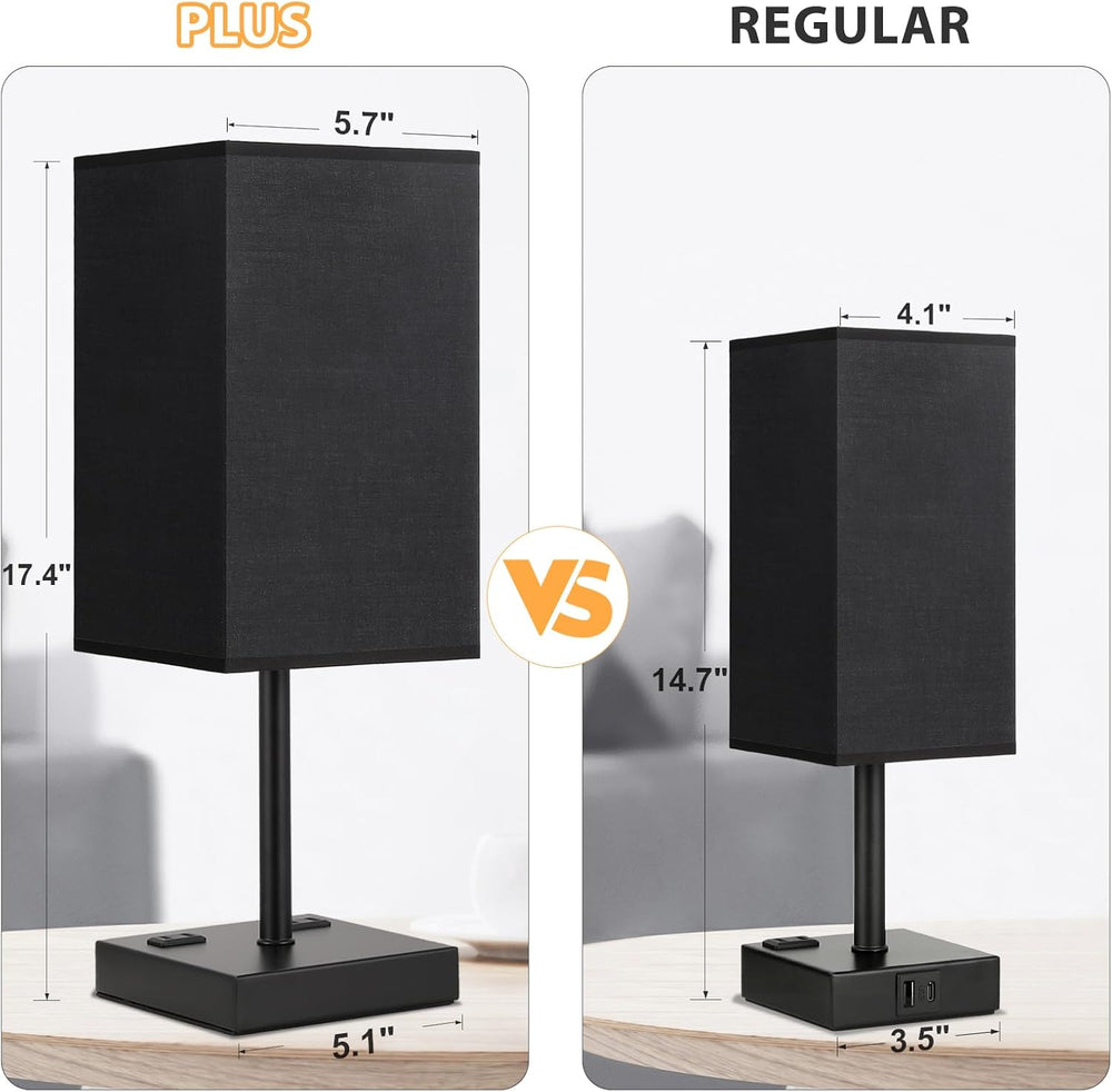 17.4" Set of 2 Table Lamp for Bedroom - Dimmable, USB C+A, 2 AC Outlets