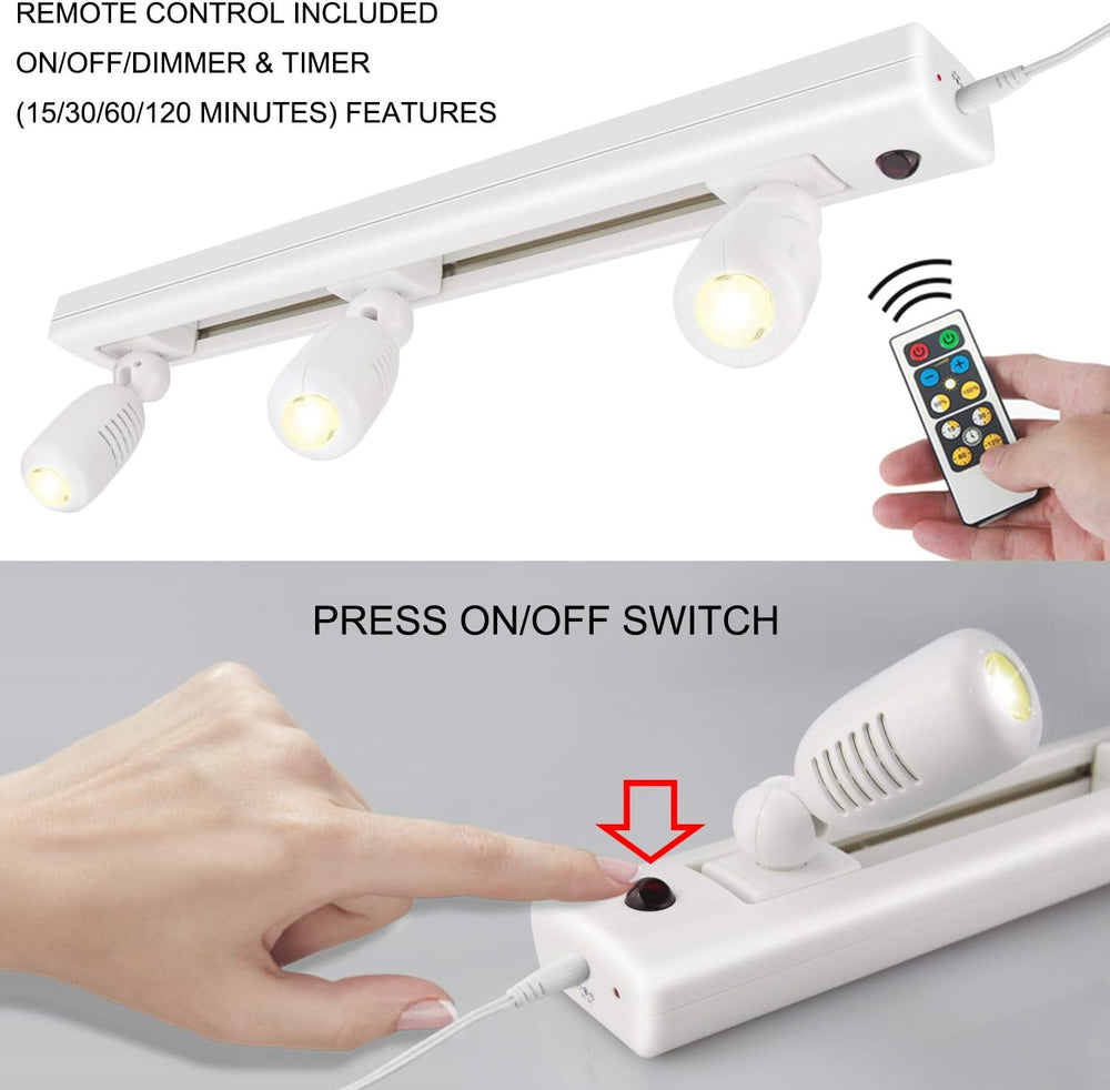 HONWELL Track Lighting LED Spotlights with 3 Rotatable Lights Heads, Under Ca...