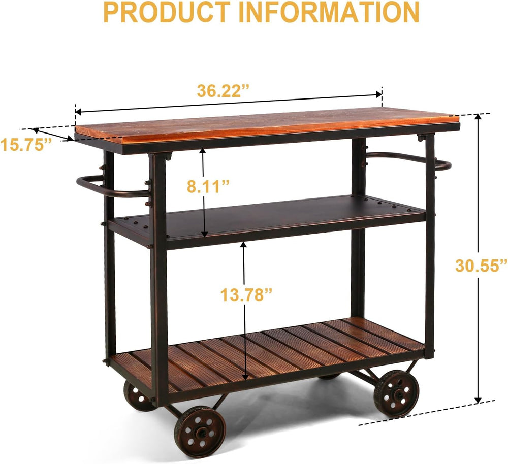 Topower Industrial Bar Cart, Serving Cart with Wheels and Handle, 3-Tier Beve...