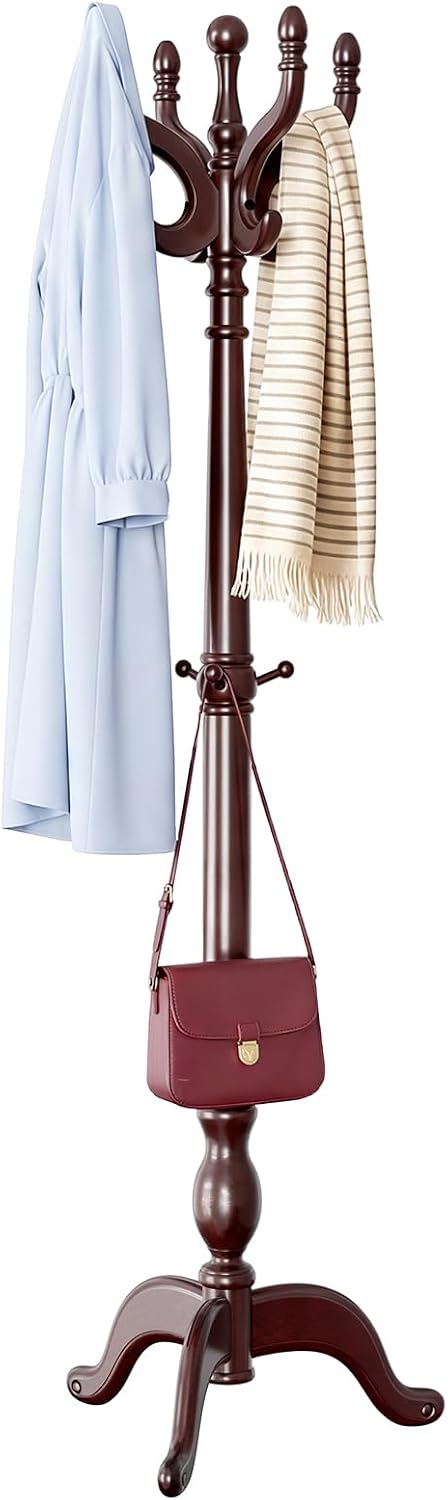 Freestanding Coat Rack with Hook, 73.6IN Tall Wooden Coat Tree