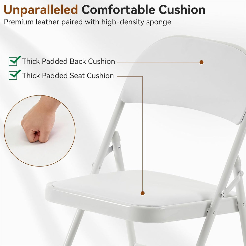 Karl home 4 Pack White Folding Chairs with Padded Seats, 330lbs Capacity