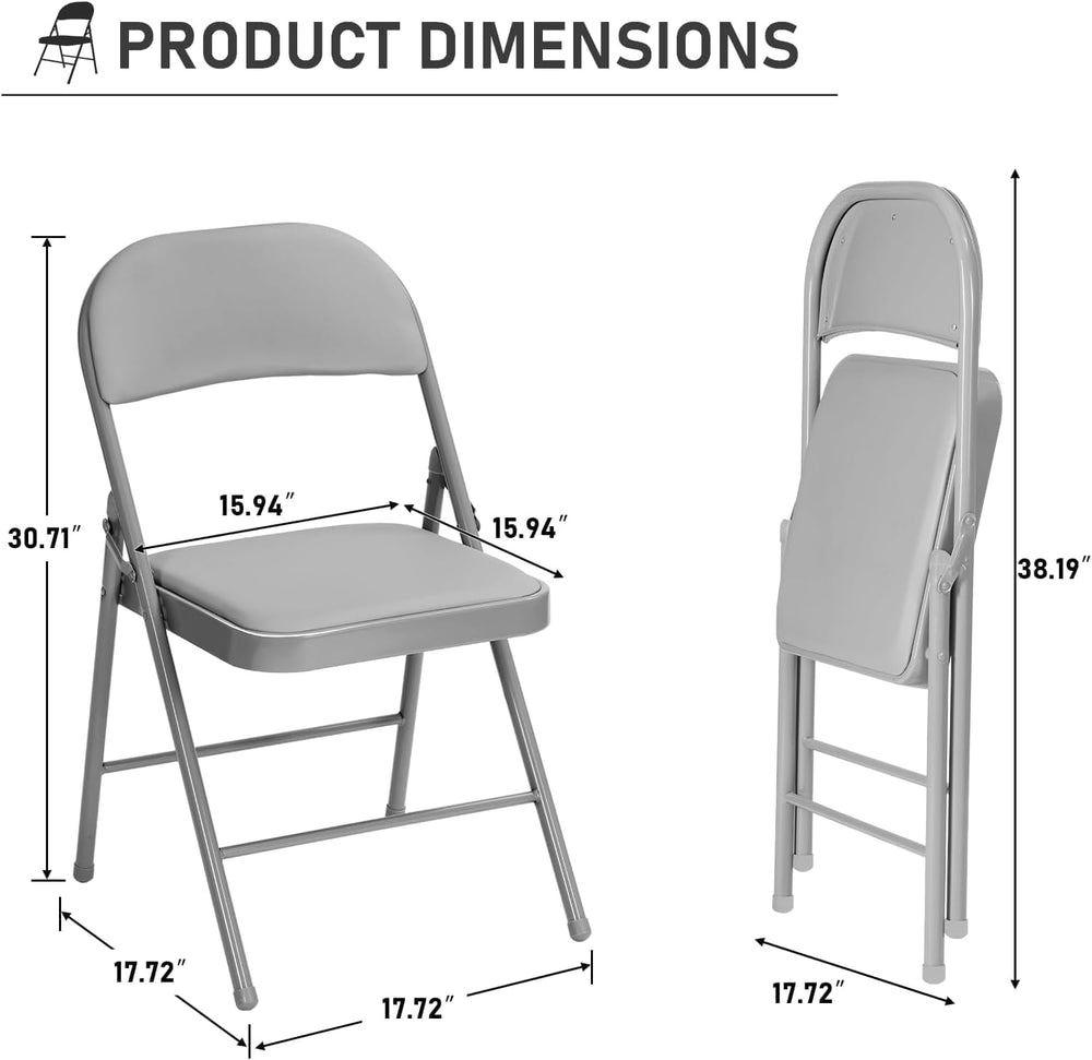 12 Pack Grey Folding Chairs with Padded Cushion adn Metal Frame,350lbs