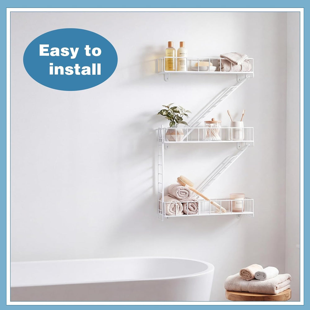 Zonon White 3 Tier Fire Escape Wall Shelf Metal Trinket Ladder Shelves