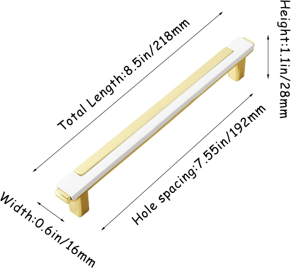 10 Pack White and Gold Cabinet Pulls, 192mm Hole Center