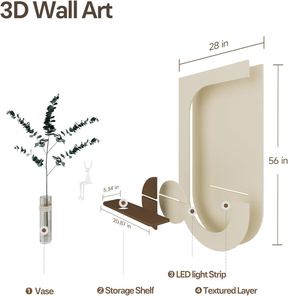 Large 3D Textured LED Wall Art for Living Room, Modern Vertical 30x60 Inch