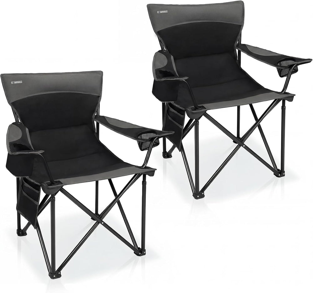 Oversized Camping Chair for Adults - 2 Pack Padded Lawn Chairs with Cup Holde...