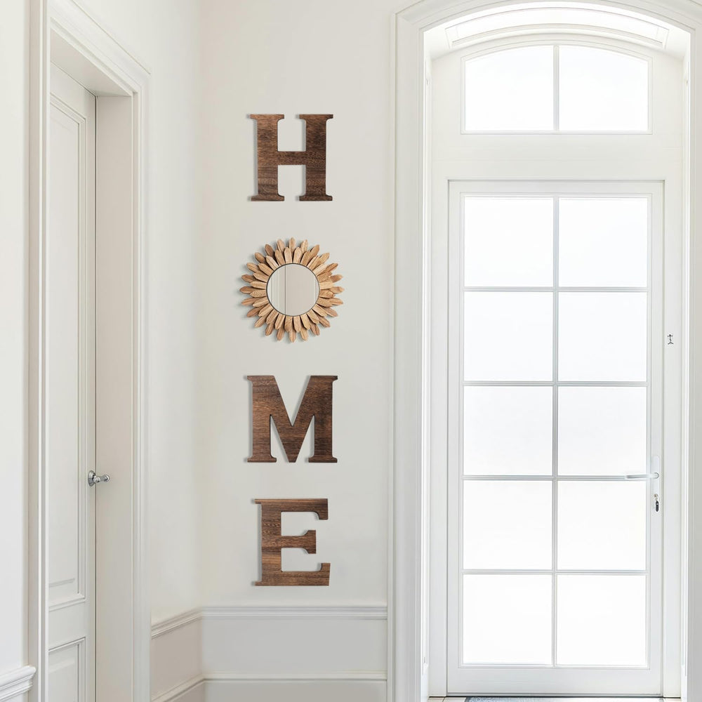 CHIF HAUTH Wood Home Sign with Sunflower Shaped Wood Mirror