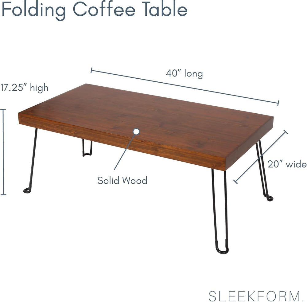 Sleekform Folding Wood Coffee Table, 20 x 40 Inch - Walnut