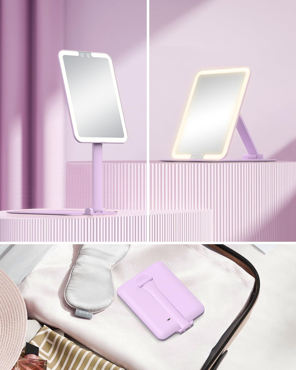 Gospire Travel Makeup Mirror with Lights and Magnification 10X, Purple