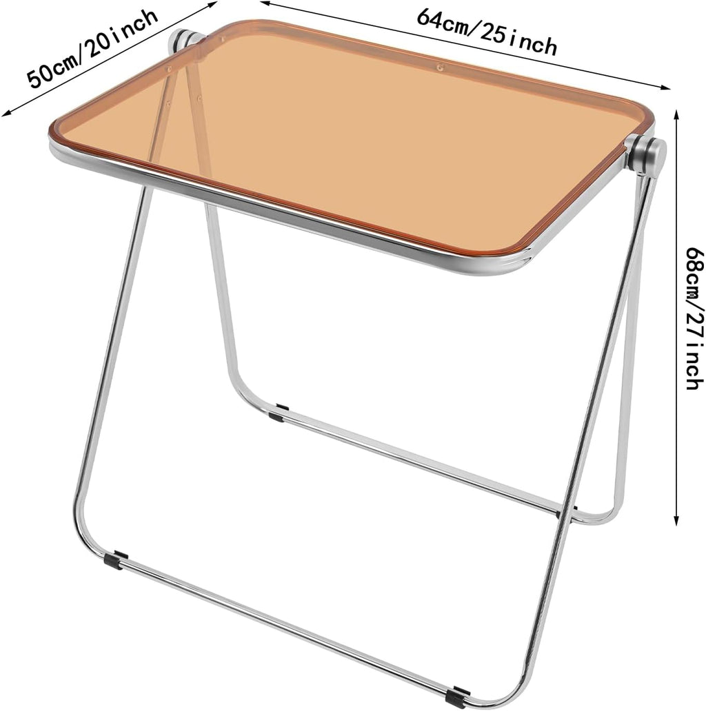 Clear Foldable Side Table, Folding Tiny Writing Desk TV Tray Table Coffee Clear Bed Side Tables Space Saving No Assembly Required for Home Office Small Computer Desk 25 * 20 * 27 inch