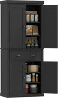 HOMCOM 72.5" Kitchen Pantry Cabinet Freestanding 4 Doors Black