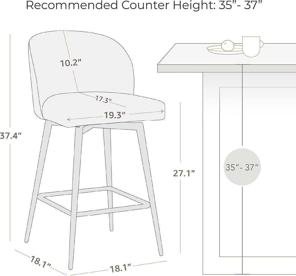 Watson & Whitely Counter Height Bar Stools Set of 3, Fabric in White