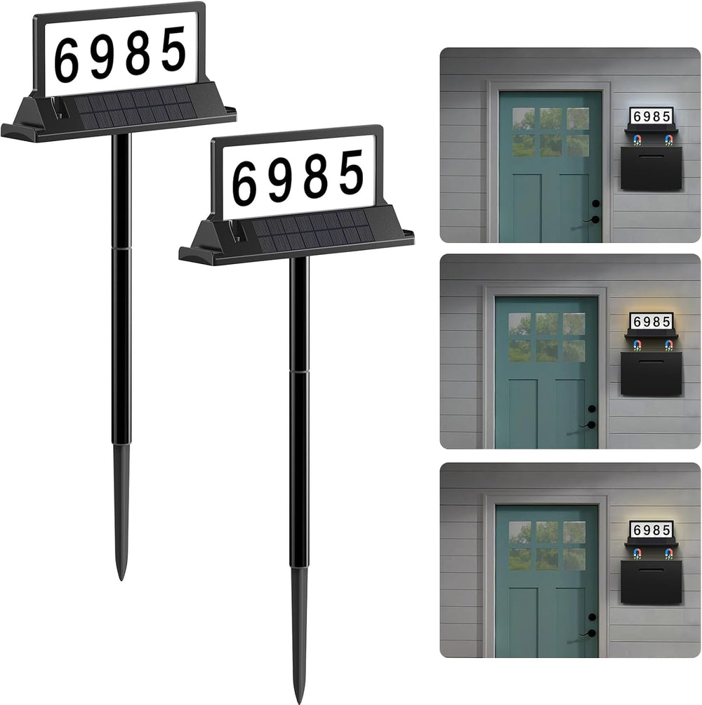 Solar Address Sign for House Numbers with Magnetic Mount & Dual-Sided LEDs