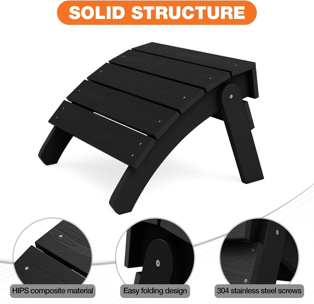 YEFU Folding Adirondack Ottoman Outdoor Set of 2, Black