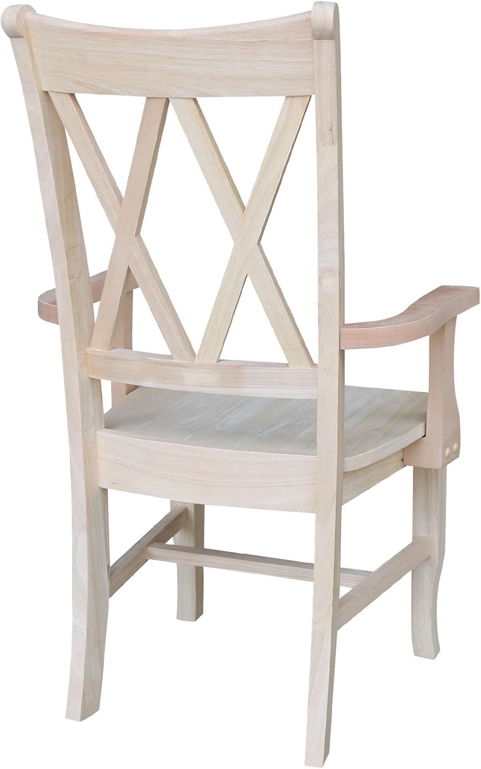 IC International Concepts Solid Wood Double X-Back Arm Chair, Unfinished